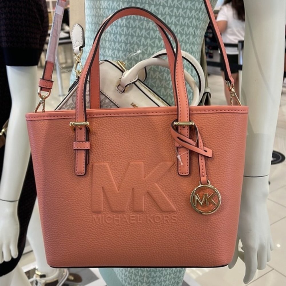 Michael Kors Jet Set Travel XS Embossed Pebbled Leather Tote Bag Sherbert